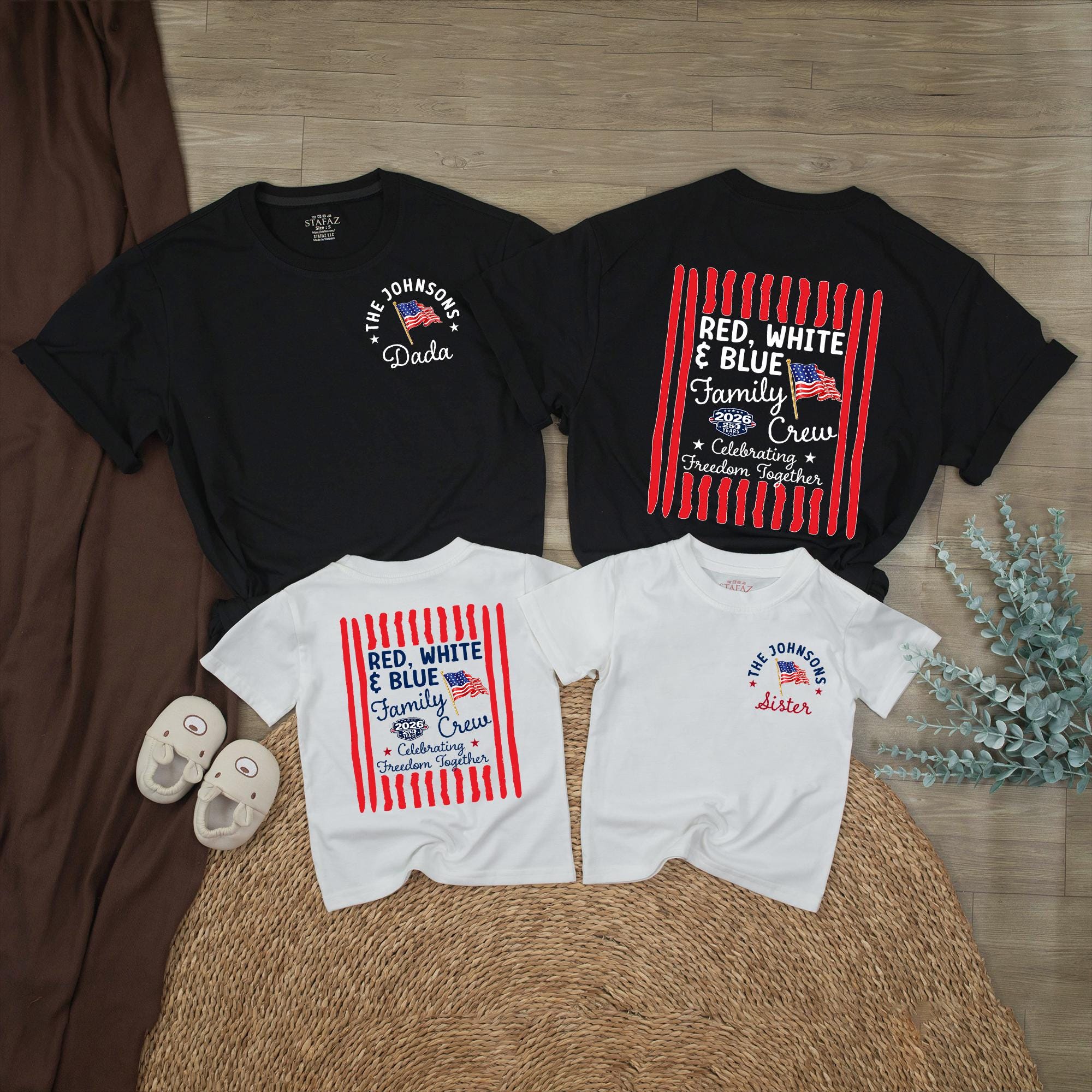 Personalized Red White and Blue Family Crew Shirts for 4th of July, Custom Patriotic Matching Outfits, Independence Day Celebration 2026