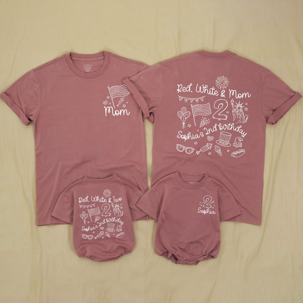 Personalized Red White and Two 2nd Birthday Shirt for Girls with Patriotic Theme Custom Name Outfit for 4th of July Party Celebration