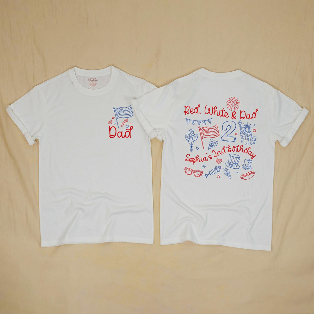 Personalized Red White and Two 2nd Birthday Shirt for Girls with Patriotic Theme Custom Name Outfit for 4th of July Party Celebration
