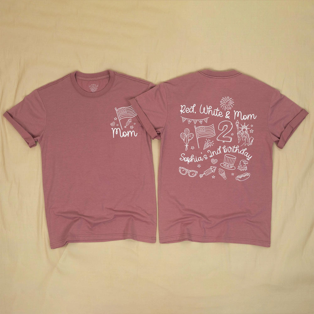 Personalized Red White and Two 2nd Birthday Shirt for Girls with Patriotic Theme Custom Name Outfit for 4th of July Party Celebration