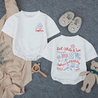 Personalized Red White and Two 2nd Birthday Shirt for Girls with Patriotic Theme Custom Name Outfit for 4th of July Party Celebration