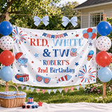 Personalized Red White and Two Birthday Banner for Patriotic 2nd Birthday Party, Custom Name Decor with Vibrant Red White Blue Theme