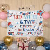 Personalized Red White and Two Birthday Banner for Patriotic 2nd Birthday Party, Custom Name Decor with Vibrant Red White Blue Theme