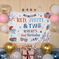 Personalized Red White and Two Birthday Banner for Patriotic 2nd Birthday Party, Custom Name Decor with Vibrant Red White Blue Theme
