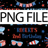 Personalized Red White and Two Birthday Banner for Patriotic 2nd Birthday Party, Custom Name Decor with Vibrant Red White Blue Theme
