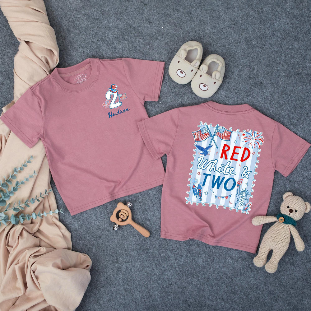 Personalized Red White and Two Birthday Shirt for Boys, Custom Toddler 2nd Birthday Tee with Name Hudson, Patriotic July 4th Outfit