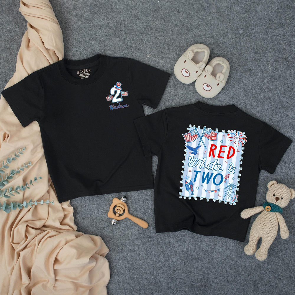 Personalized Red White and Two Birthday Shirt for Boys, Custom Toddler 2nd Birthday Tee with Name Hudson, Patriotic July 4th Outfit