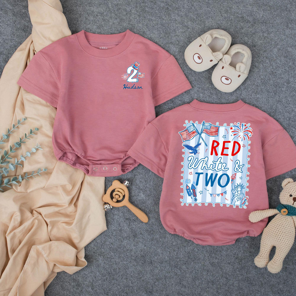 Personalized Red White and Two Birthday Shirt for Boys, Custom Toddler 2nd Birthday Tee with Name Hudson, Patriotic July 4th Outfit