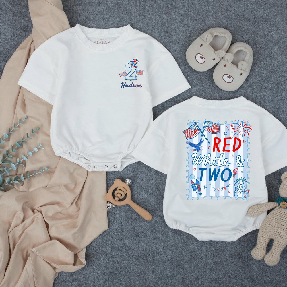 Personalized Red White and Two Birthday Shirt for Boys, Custom Toddler 2nd Birthday Tee with Name Hudson, Patriotic July 4th Outfit