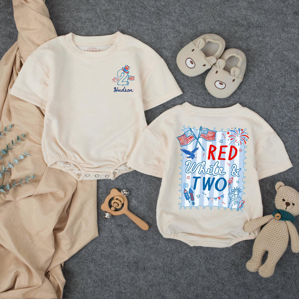 Personalized Red White and Two Birthday Shirt for Boys, Custom Toddler 2nd Birthday Tee with Name Hudson, Patriotic July 4th Outfit