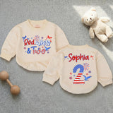 Personalized Red White and Two Second Birthday Girl Outfit and Banner, Patriotic Toddler Shirt Party Decor Custom Name Celebration Set