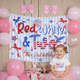 Personalized Red White and Two Second Birthday Girl Outfit and Banner, Patriotic Toddler Shirt Party Decor Custom Name Celebration Set