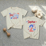 Personalized Red White and Two Second Birthday Girl Outfit and Banner, Patriotic Toddler Shirt Party Decor Custom Name Celebration Set