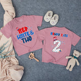 Personalized Red White and Two Toddler Birthday Shirt with Patriotic Hat and Stars, Festive 4th of July Second Birthday Outfit for Boys or Girls