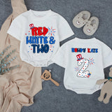 Personalized Red White and Two Toddler Birthday Shirt with Patriotic Hat and Stars, Festive 4th of July Second Birthday Outfit for Boys or Girls