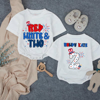 Personalized Red White and Two Toddler Birthday Shirt with Patriotic Hat and Stars, Festive 4th of July Second Birthday Outfit for Boys or Girls