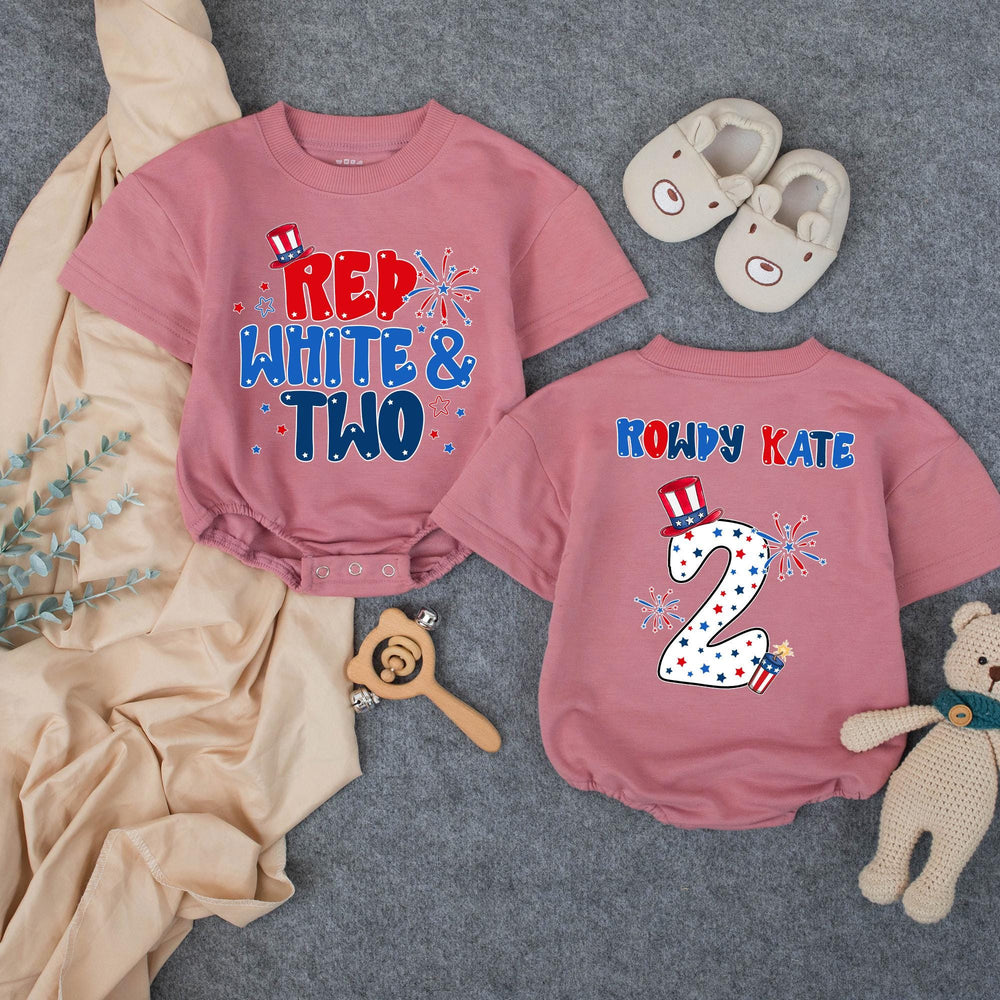 Personalized Red White and Two Toddler Birthday Shirt with Patriotic Hat and Stars, Festive 4th of July Second Birthday Outfit for Boys or Girls