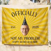 Personalized Retirement Party Silk Banner with Custom Photo and Text, Funny Yellow Sunburst Design, Happy Retirement Decorations
