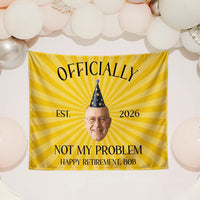 Personalized Retirement Party Silk Banner with Custom Photo and Text, Funny Yellow Sunburst Design, Happy Retirement Decorations