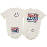 Personalized Retro 4th of July Matching Family Shirts American Mama or Dude Custom Independence Day Outfits Patriotic Baby Clothes