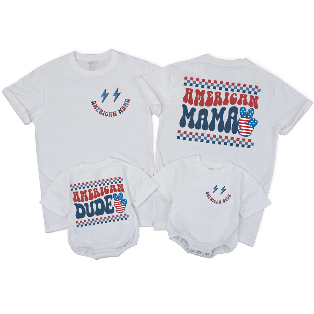 Personalized Retro 4th of July Matching Family Shirts American Mama or Dude Custom Independence Day Outfits Patriotic Baby Clothes