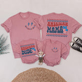 Personalized Retro 4th of July Matching Family Shirts American Mama or Dude Custom Independence Day Outfits Patriotic Baby Clothes
