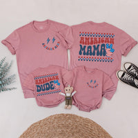 Personalized Retro 4th of July Matching Family Shirts American Mama or Dude Custom Independence Day Outfits Patriotic Baby Clothes