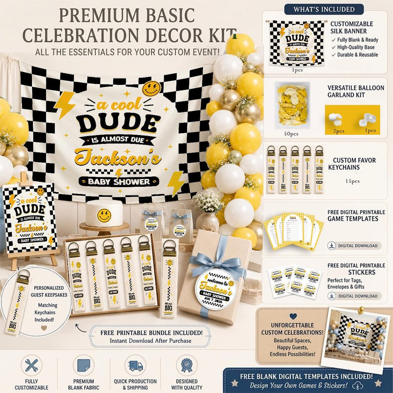 Personalized Retro Baby Shower Banner with Checkered Border and Lightning Bolt Design Custom Name Race Party Welcome Sign Decoration