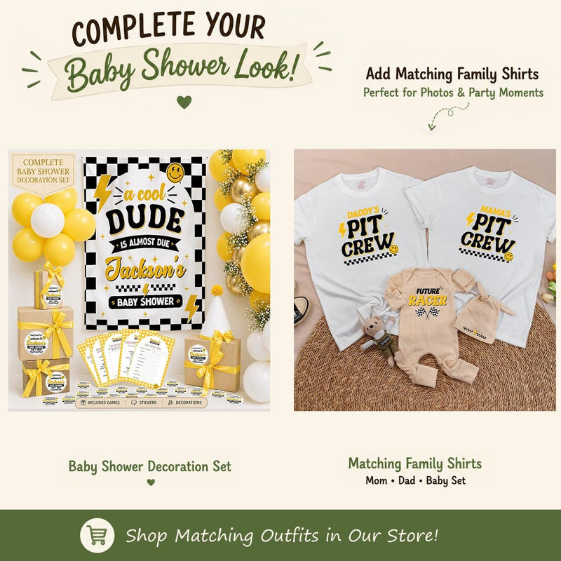 Personalized Retro Baby Shower Banner with Checkered Border and Lightning Bolt Design Custom Name Race Party Welcome Sign Decoration