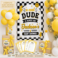 Personalized Retro Baby Shower Banner with Checkered Border and Lightning Bolt Design Custom Name Race Party Welcome Sign Decoration