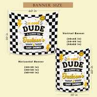 Personalized Retro Baby Shower Banner with Checkered Border and Lightning Bolt Design Custom Name Race Party Welcome Sign Decoration