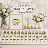 Personalized Retro Baby Shower Banner with Checkered Border and Lightning Bolt Design Custom Name Race Party Welcome Sign Decoration