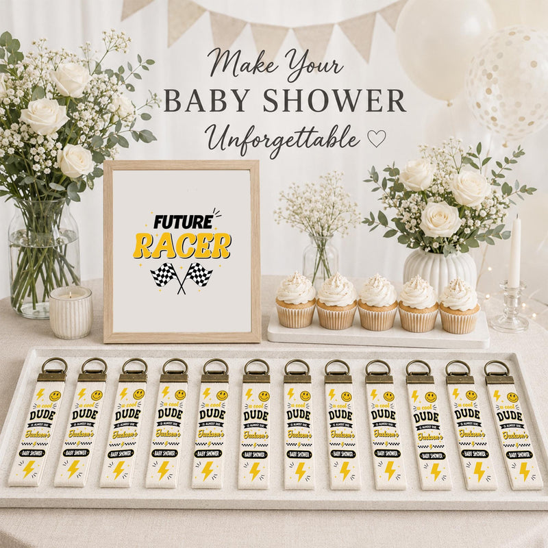 Personalized Retro Baby Shower Banner with Checkered Border and Lightning Bolt Design Custom Name Race Party Welcome Sign Decoration