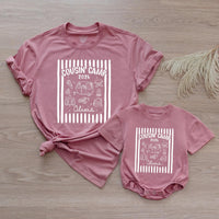 Personalized Retro Cousin Camp 2026 Shirts with Dark Green Stripes Custom Name Family Tee and Romper for Baby, Toddler, Kids, Adults