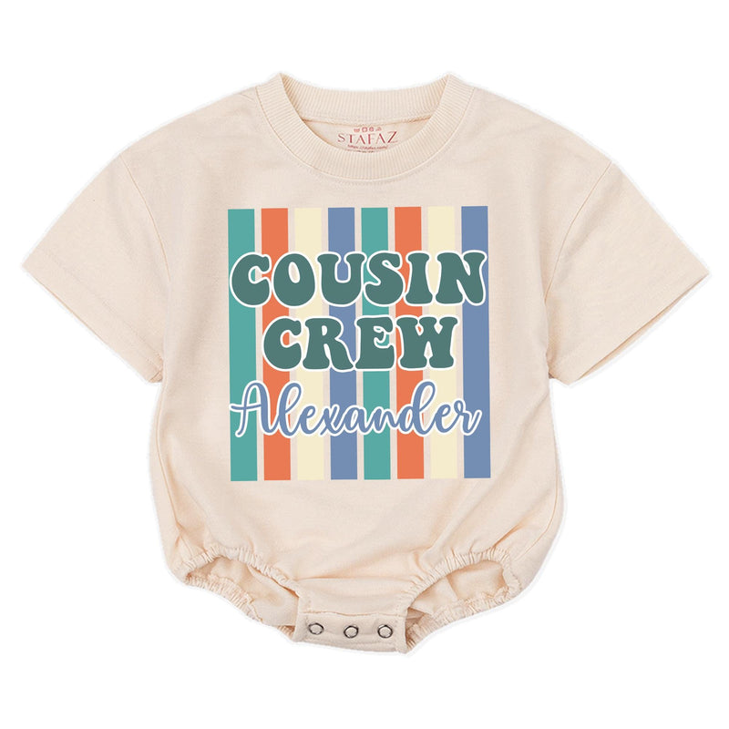 Personalized Retro Cousin Crew Shirt with 70s Teal and Orange Stripes, Custom Name Family Outfit, Fun Reunion or Birthday Gift for Kids