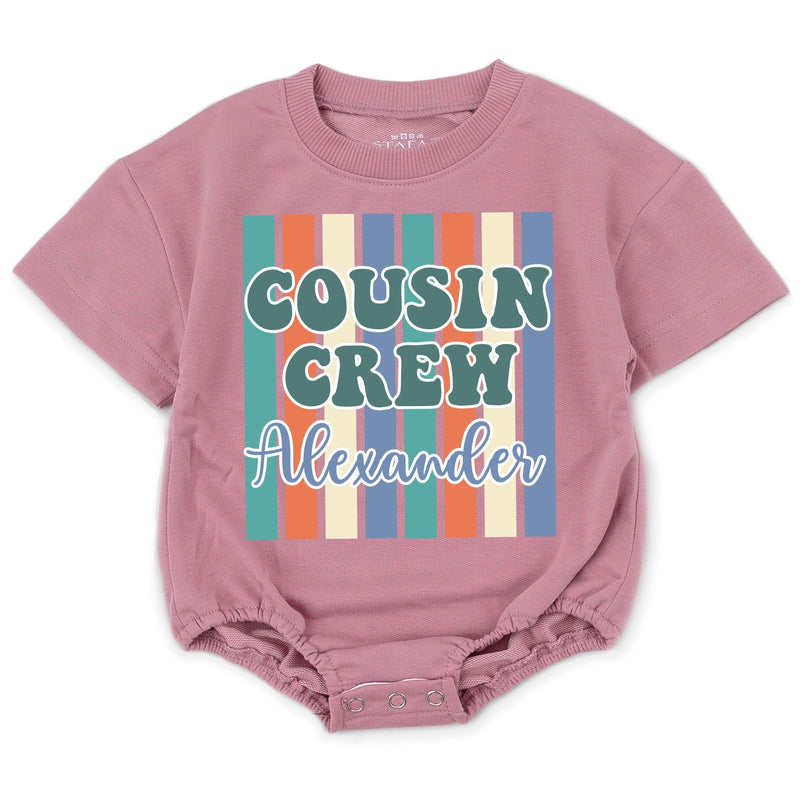 Personalized Retro Cousin Crew Shirt with 70s Teal and Orange Stripes, Custom Name Family Outfit, Fun Reunion or Birthday Gift for Kids