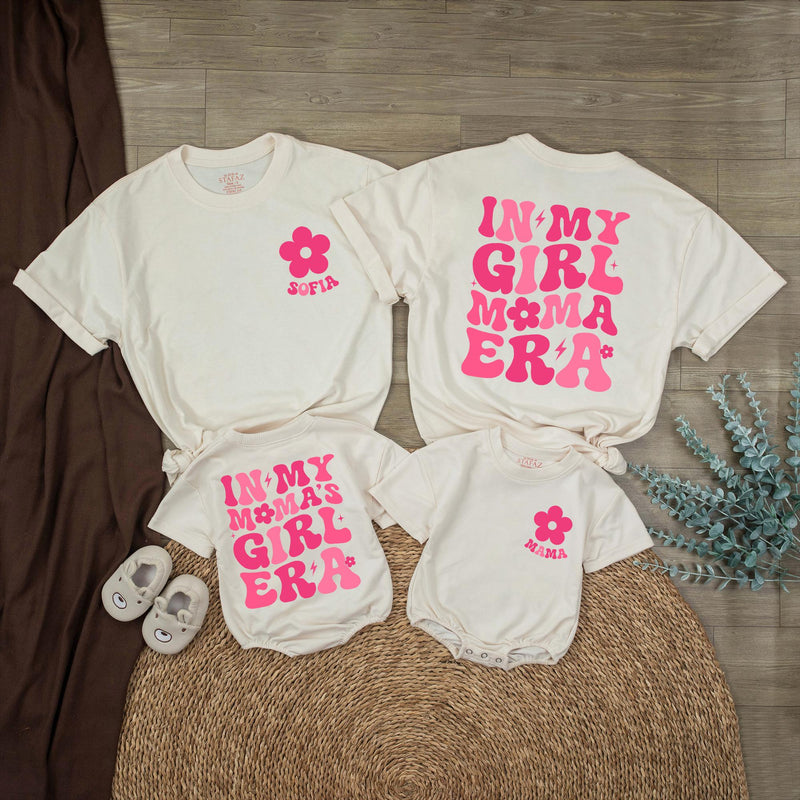 Personalized Retro Mama and Mini Matching Outfits with 70s Flower Design Custom Name Shirts for Baby Girl and Mother Gift