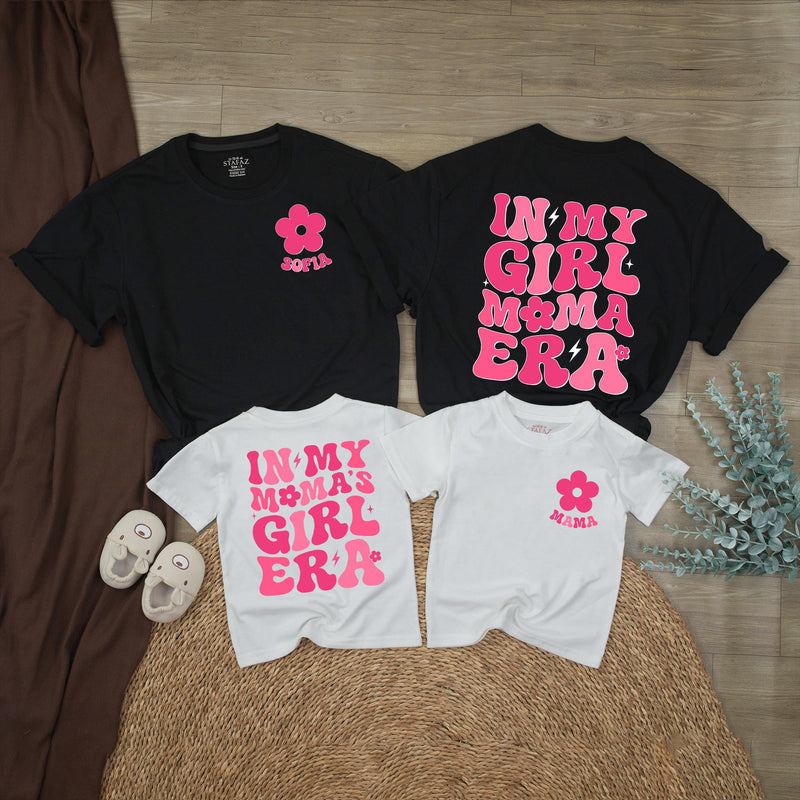Personalized Retro Mama and Mini Matching Outfits with 70s Flower Design Custom Name Shirts for Baby Girl and Mother Gift