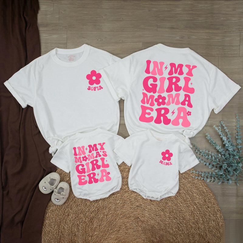 Personalized Retro Mama and Mini Matching Outfits with 70s Flower Design Custom Name Shirts for Baby Girl and Mother Gift