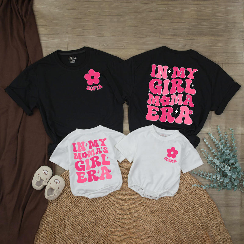 Personalized Retro Mama and Mini Matching Outfits with 70s Flower Design Custom Name Shirts for Baby Girl and Mother Gift