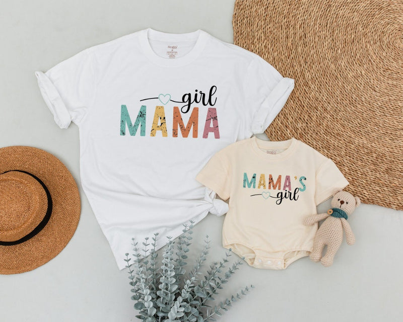 Personalized Retro Mama and Mini Shirts Vibrant Colors Matching Mom and Baby Outfit Cute Mama's Girl Romper Vintage Style Gift