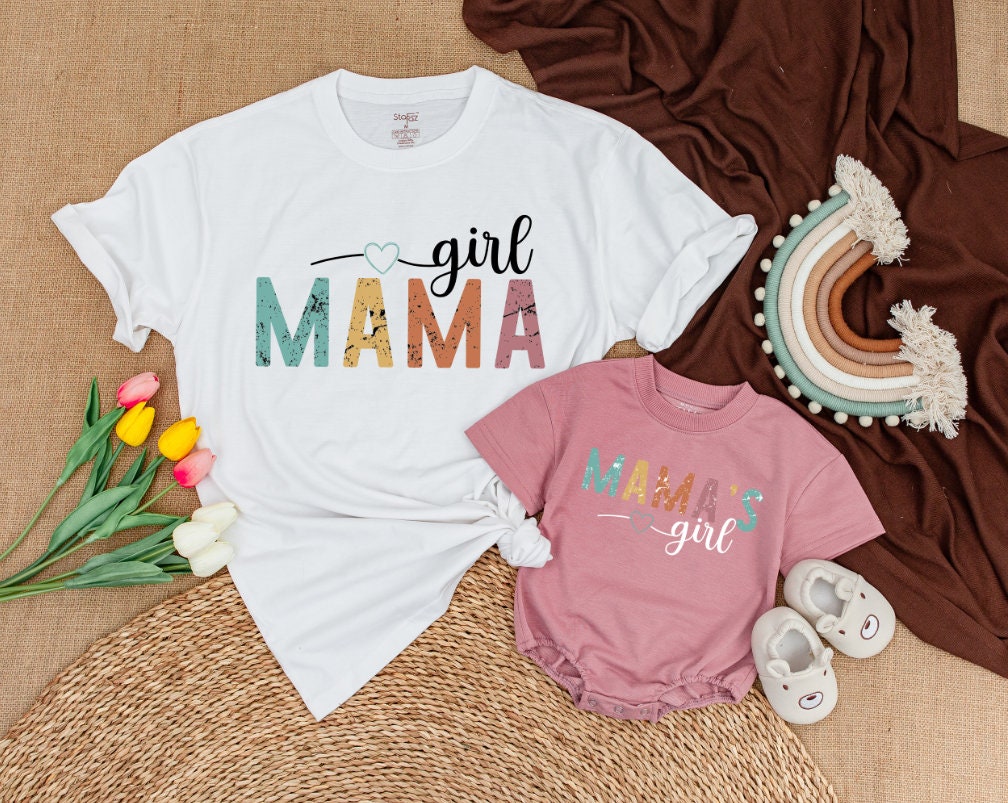 Personalized Retro Mama and Mini Shirts Vibrant Colors Matching Mom and Baby Outfit Cute Mama's Girl Romper Vintage Style Gift