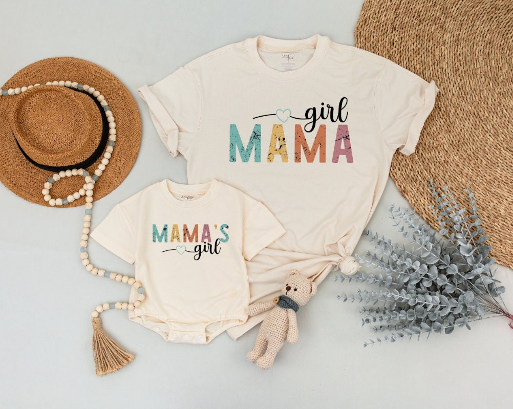 Personalized Retro Mama and Mini Shirts Vibrant Colors Matching Mom and Baby Outfit Cute Mama's Girl Romper Vintage Style Gift