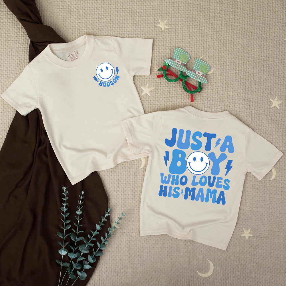 Personalized Retro Mom and Son Matching Outfits with Smiley Face, Cute Boy Mama Shirt and Bubble Romper Gift for Baby or Toddler