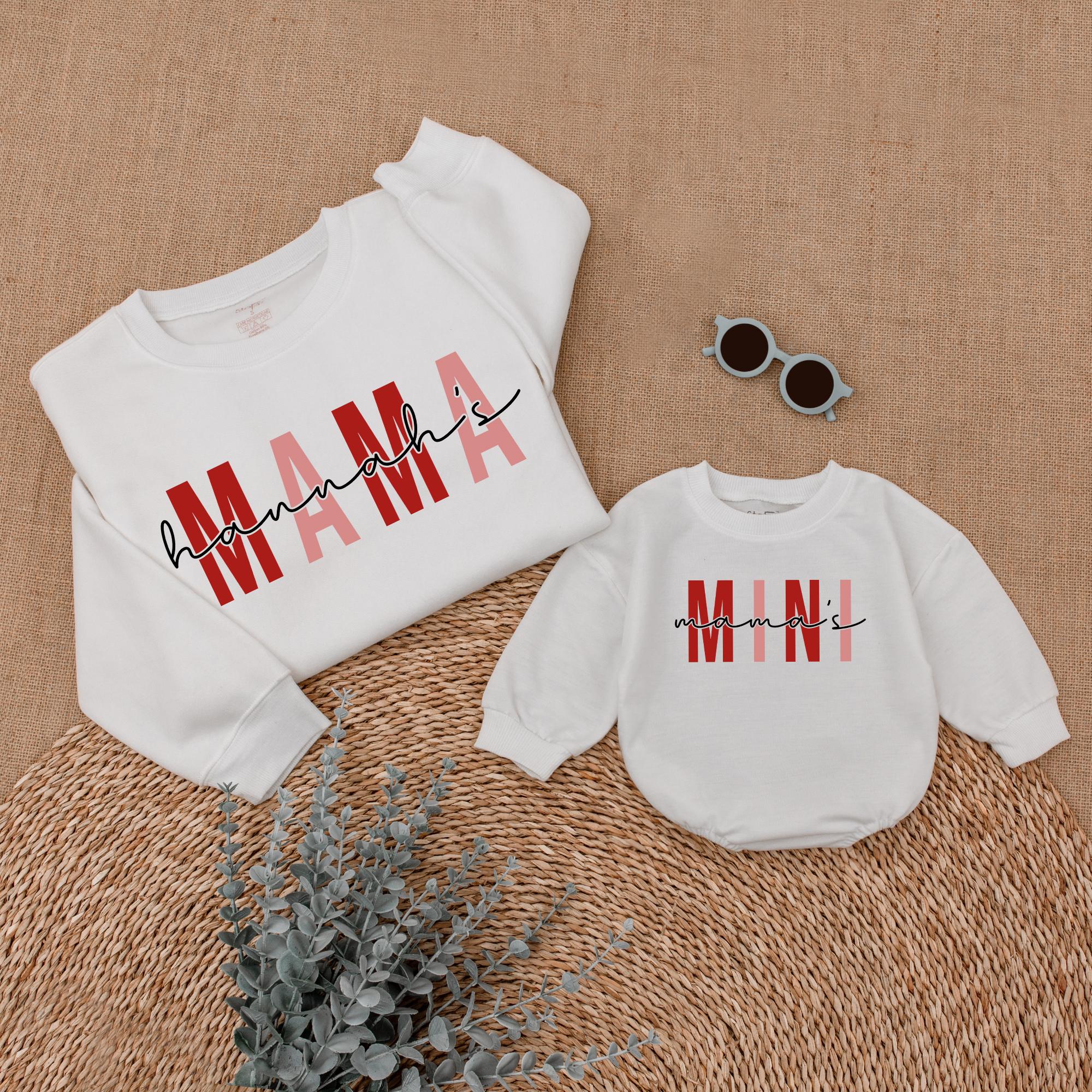 Personalized Retro Valentine Mama and Mini Sweatshirts Custom Matching Family Shirts for Mom and Baby Holiday Cotton Soft Comfortable Gift
