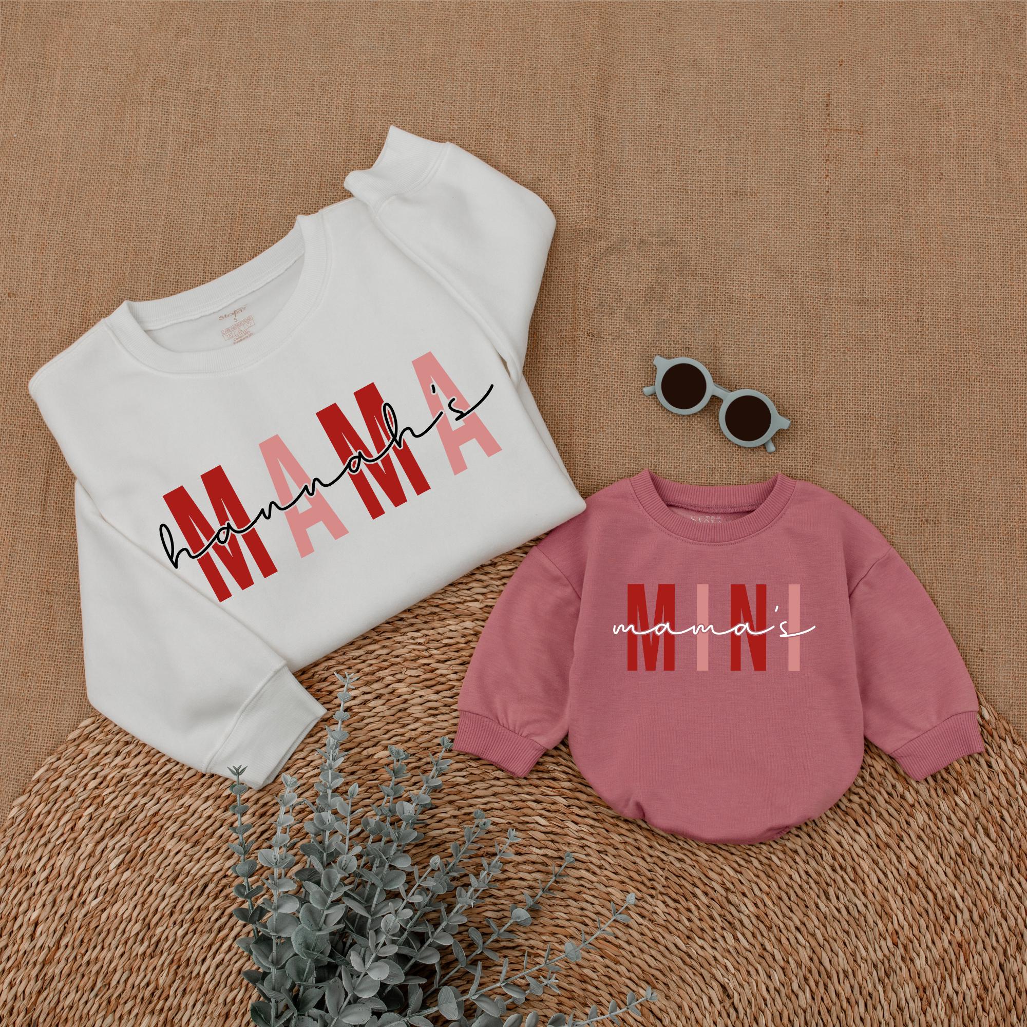 Personalized Retro Valentine Mama and Mini Sweatshirts Custom Matching Family Shirts for Mom and Baby Holiday Cotton Soft Comfortable Gift