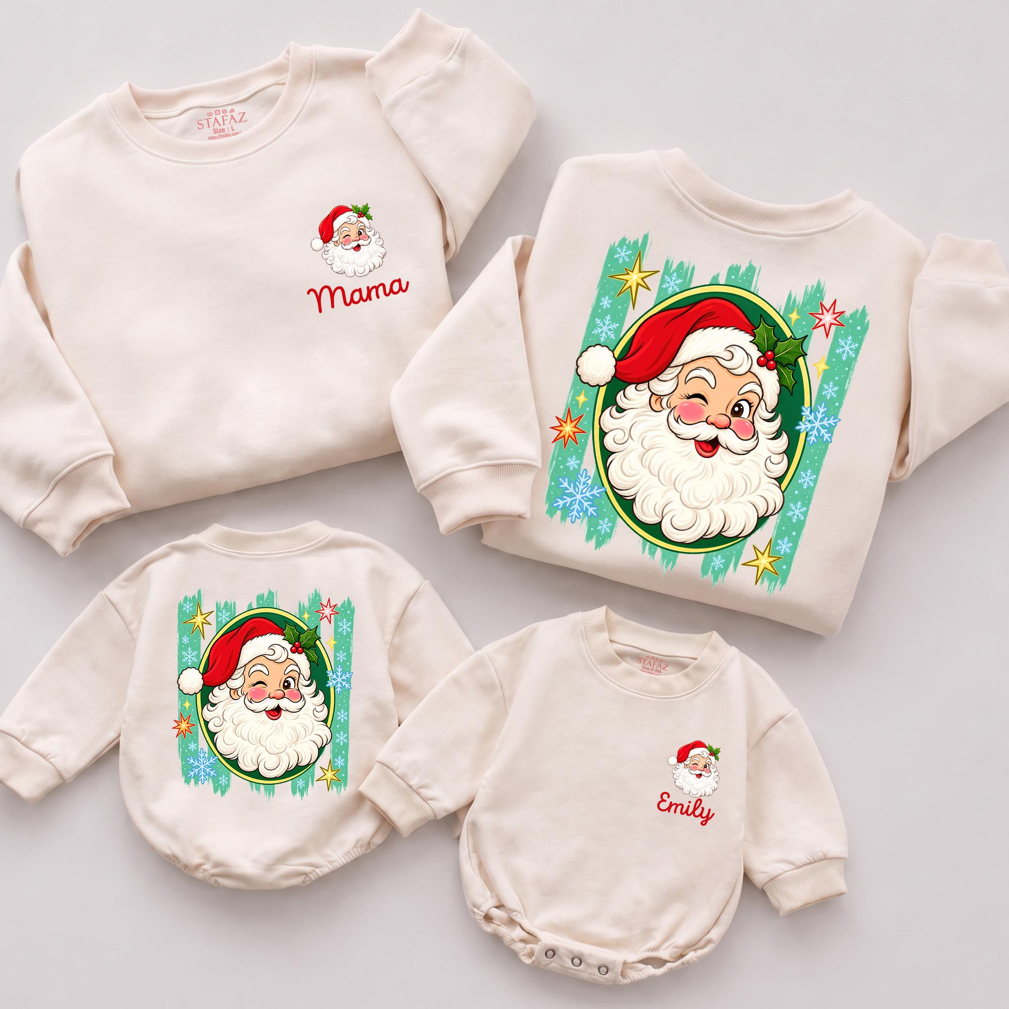 Personalized Retro Vintage Christmas Santa Sweatshirts, Matching Family Xmas Sweater, Mommy And Me Outfit