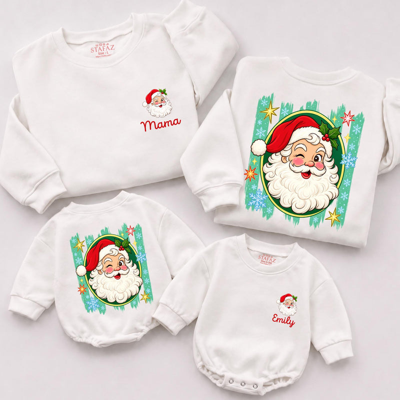 Personalized Retro Vintage Christmas Santa Sweatshirts, Matching Family Xmas Sweater, Mommy And Me Outfit