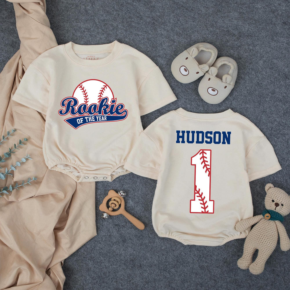 Personalized Rookie of the Year 1st Birthday Outfit Baseball Romper for Baby Boy Party Cotton Soft Comfortable Custom Name Design