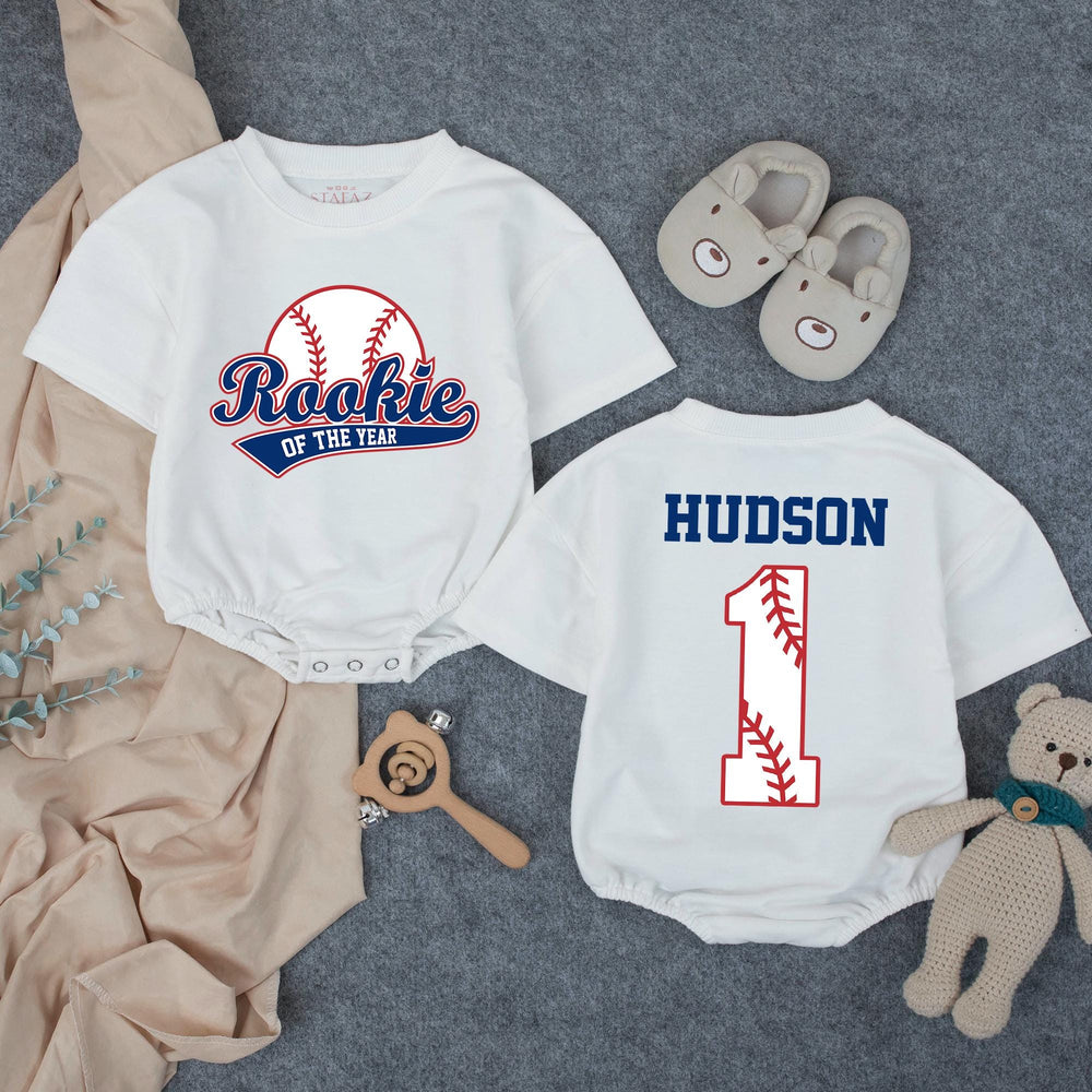 Personalized Rookie of the Year 1st Birthday Outfit Baseball Romper for Baby Boy Party Cotton Soft Comfortable Custom Name Design